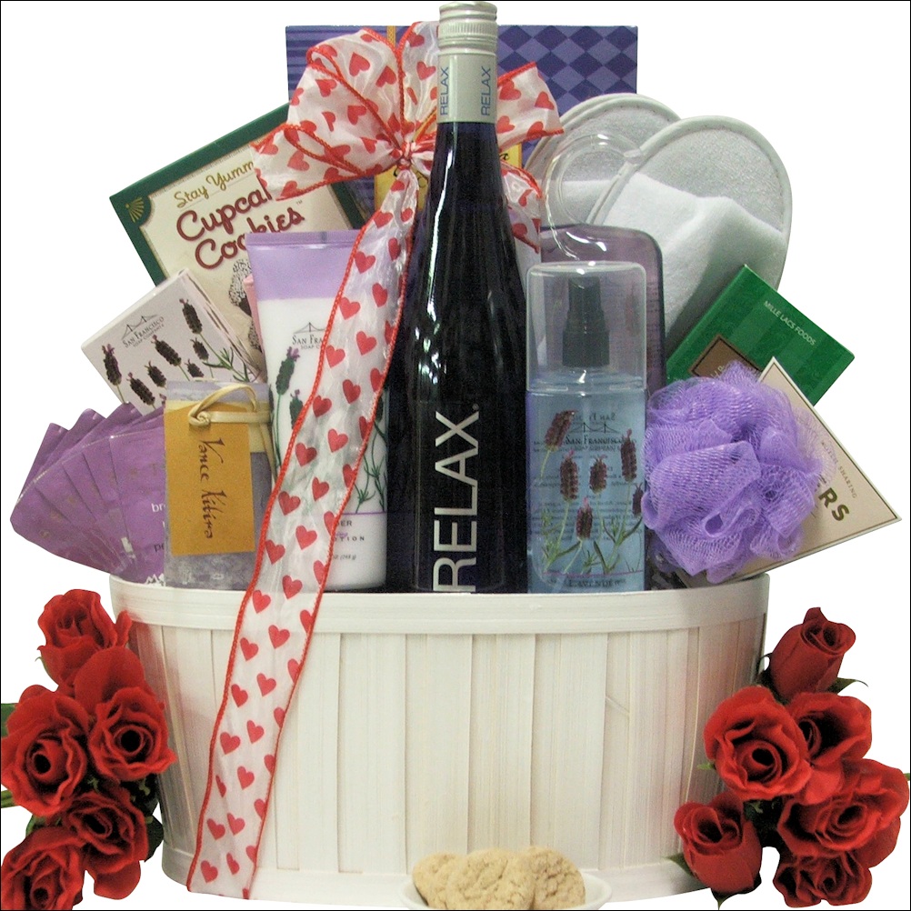 RELAX Riesling: Valentine's Day Wine & Spa Gift Basket - Gift Baskets